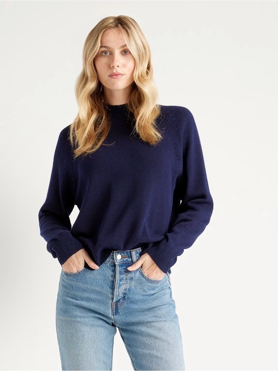 Quince Sweaters - Quince Organic Cotton Mock Neck Sweater navy Size Large 713